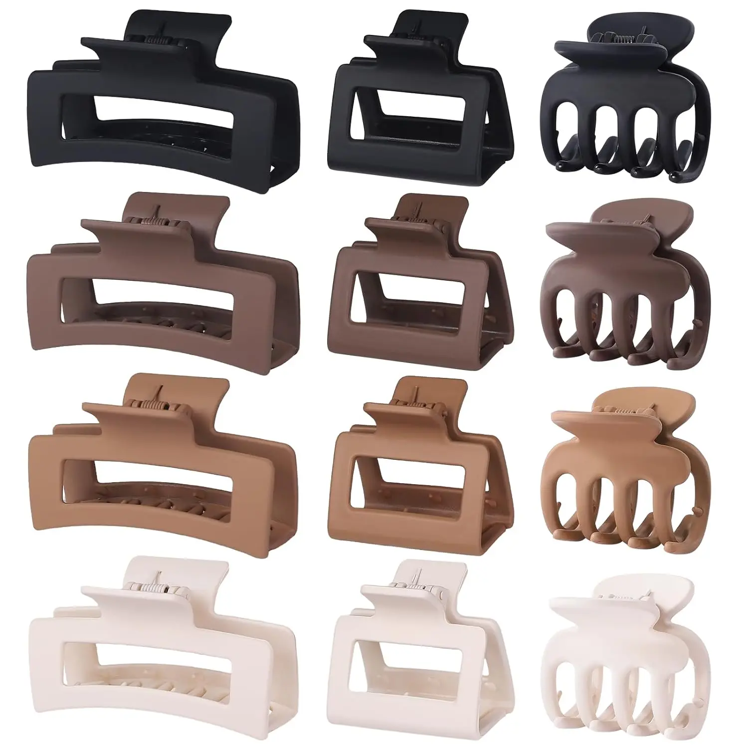 12PCS Hair Claw Clips for Women – Strong Hold Non-Slip Matte Hair Clips for Thick Thin Curly Hair, Small Medium Large Claw Clip Set, Cute Hair Accessories for Women, Brown