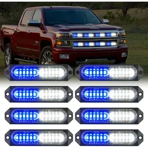 Nilight 8PCS Led Strobe Lights 12LED Blue White Light 12V 24V Surface Mount Flashing Lights Ultra Slim Sync Feature Mini Grille for Cars Trucks Off Road Vehicles SUV