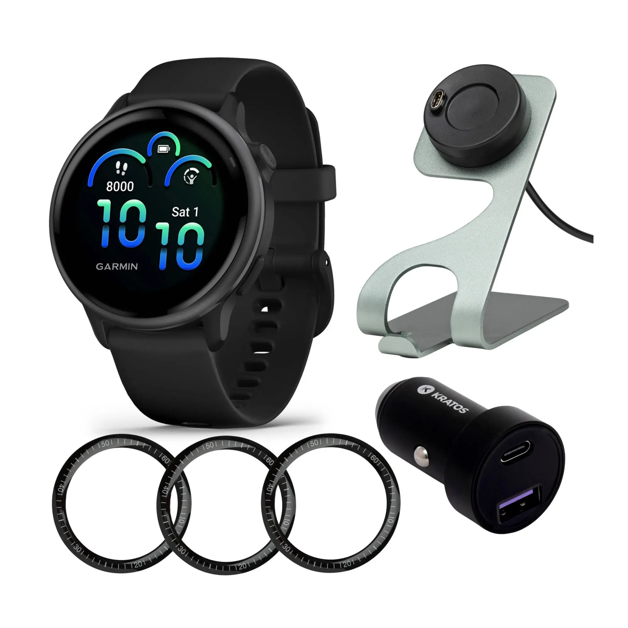 Garmin Vivoactive 6 GPS Smartwatch (Slate with Black Band) with Charger Bundle, Smart Watches for Wearable Tech, Alarm, App-Controlled & Electronic Sensor Functions