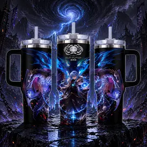 STORMMECH 40oz Handle Tumbler - Rimuru Double-Deck Leak-Proof Insulated Stainless Steel Beverage Bottle, Washable Kitchenware Drinkware with Black Lid & Handle, Large Iced Coffee Mug, Anime Otaku Gift