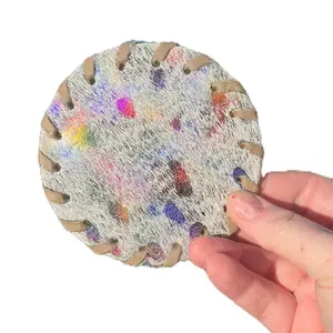 Genuine Cowhide Cup Coasters Hand-Laced Metallic Finish for Surface Protection and Elegance