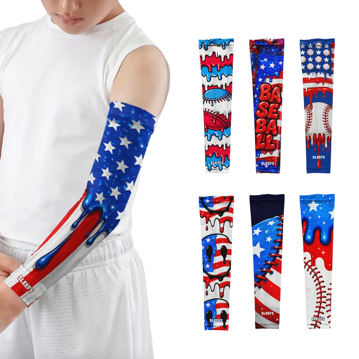 SLEEFS USA '26 Drip Sports kids Arm Sleeves Collection, Sports & Outdoor Support Accessories