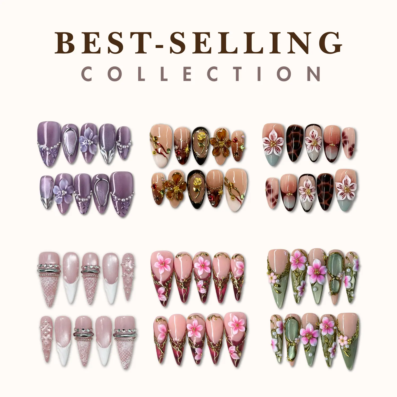 NailPhoria BEST-SELLING Collection - Handmade Press-On Nails | Reusable, Salon-Quality, Long-Lasting, Glossy Design Acrylic Gel System
