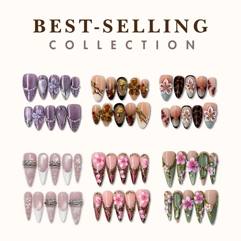 NailPhoria BEST-SELLING Collection - Handmade Press-On Nails | Reusable, Salon-Quality, Long-Lasting, Glossy Design Acrylic Gel System