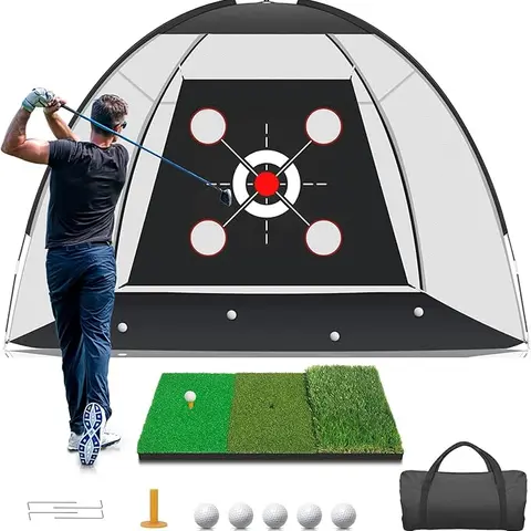 10x7FT Golf Net, Oxford Cloth Golf Training Net Kit, Tear-Resist Netting, Reinforced Fiberglass, Multiple Targets, Practice Mat Included, Easy Setup, Durable Construction, Indoor/Outdoors Use, Ideal for Backyard Driving & Chipping, Top Gift for Dads
