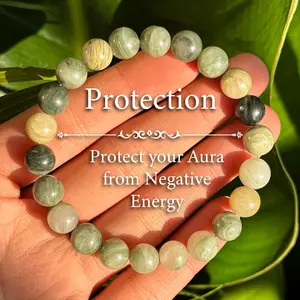 Fashion Serpentine Stone Stretch Bracelet - Natural Stone Safeguard, Aura Cleansing， Perfect Self-Care Gift Smoky Quartz Turquoise Beaded