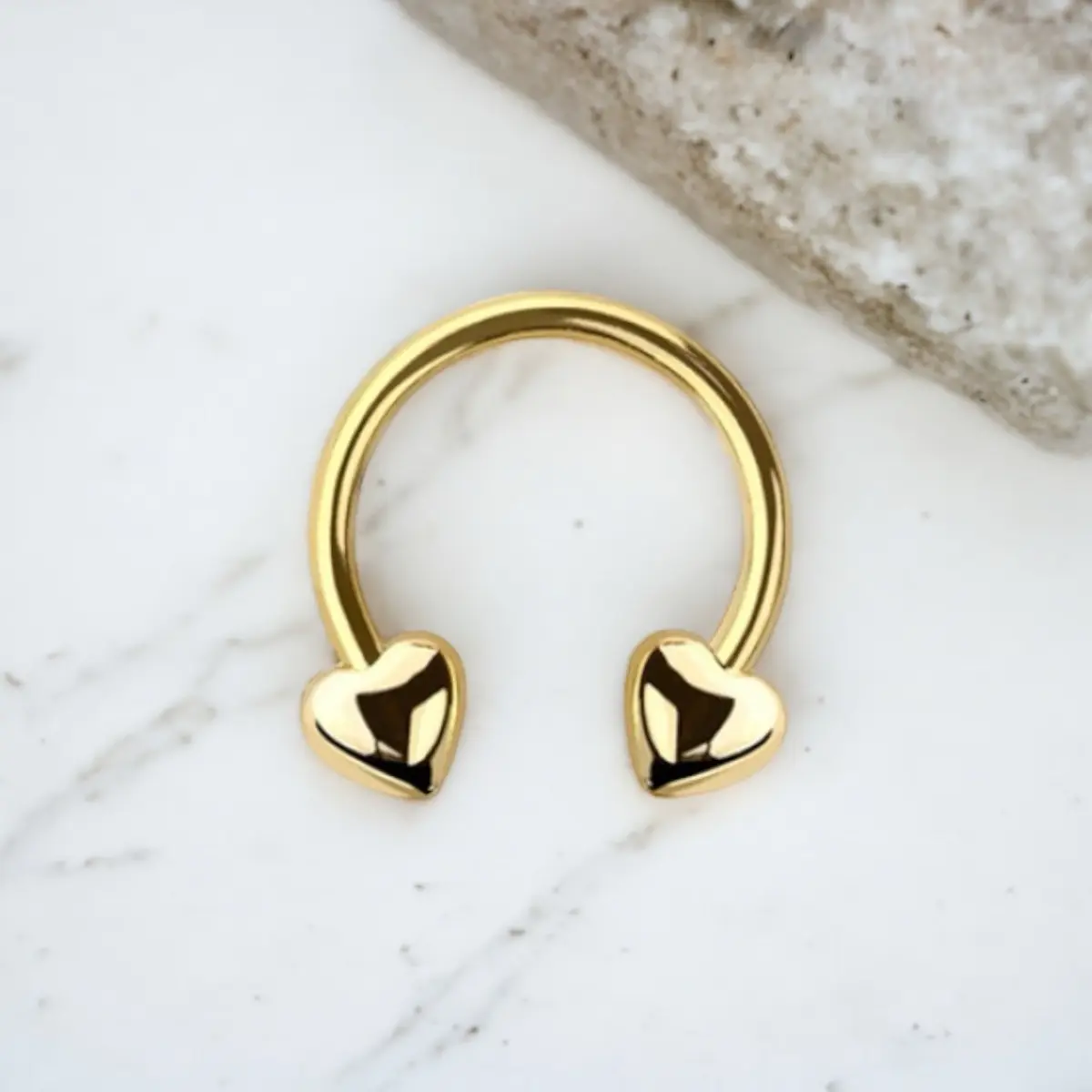 16g Gold Horseshoe Ring, Heart Decor End Septum Piercing Cartilage Earrings Piercing Jewelry