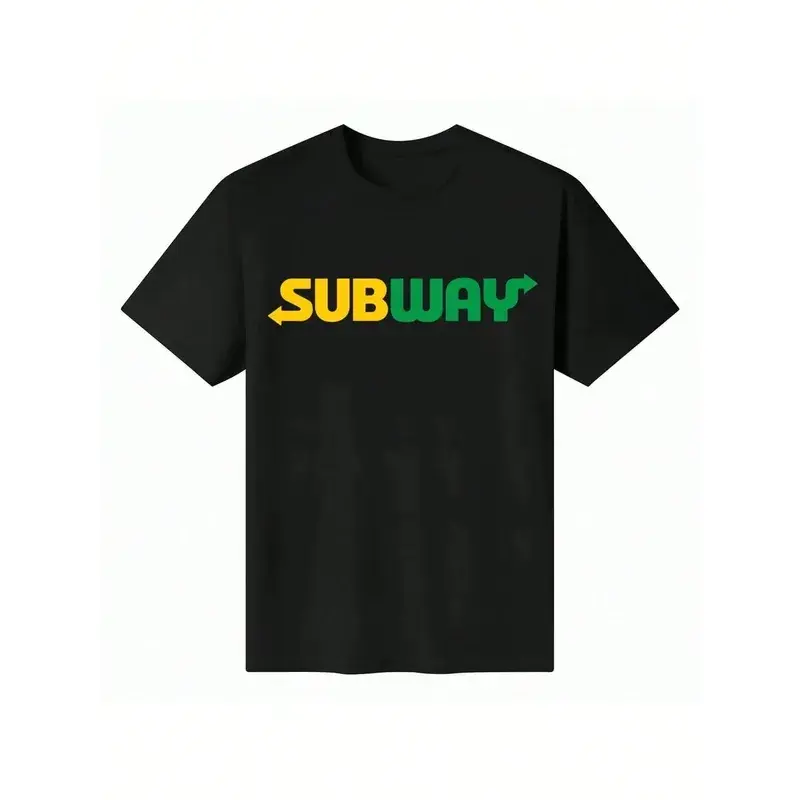 Men's Subway Restaurant Logo Short-Sleeve Sporty T-Shirt, Classic Fitted 180g  Fabric Casual Digital Print Top, Shortsleeve, Menswear, Casual Fit, Breathable