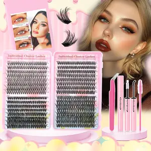 640pcs Individual Lash Clusters with Glue & Tweezer | Natural D Curl Reusable Wispy DIY Eyelashes Extensions Eye Makeup for Beginners - Waterproof & Long-lasting 9-16mm Mixed Styles Volume False Lashes