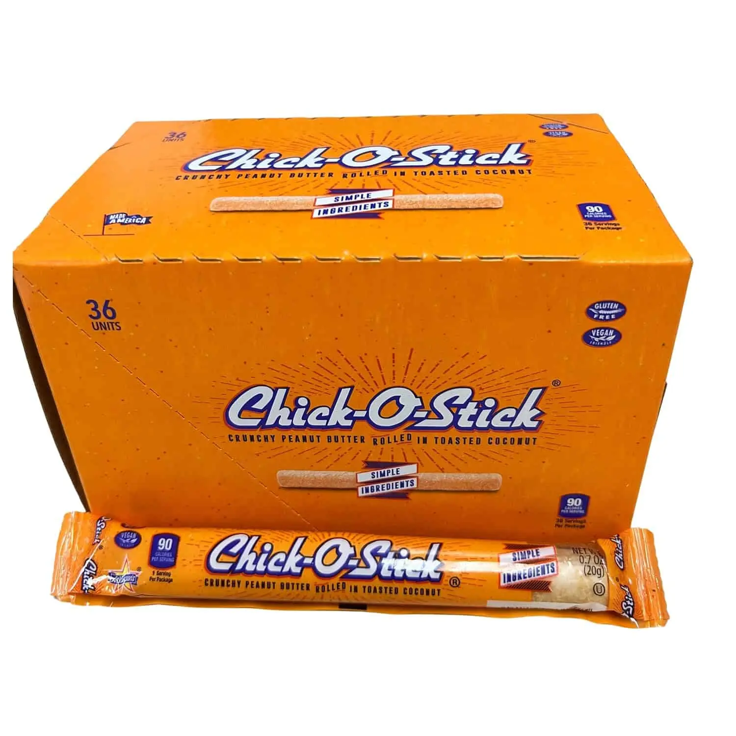 Chick-O-Stick Crunchy Treat Snack Bars, 36-Count (0.07oz Each) - Roasted Peanuts, Coconut, Corn, Sugar, Salt & Vanilla Blend, Natural Ingredients, Gluten-Free, Vegan-Friendly, Salt-Flavored Crisp Snack