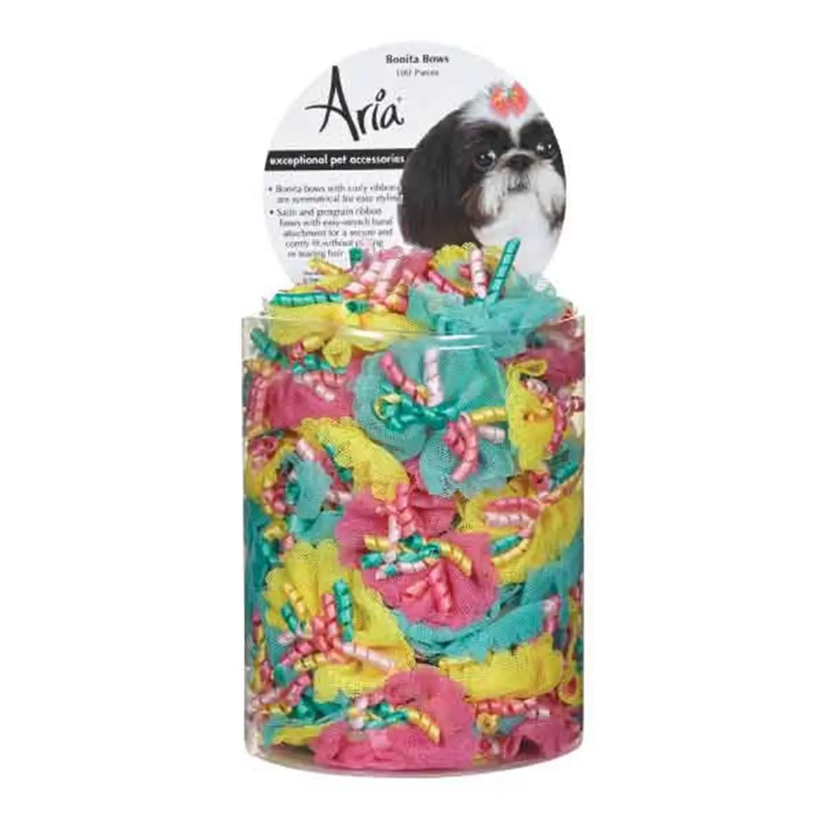Aria DT1020 Pet Hair Accessories, 99% Polyester Bonita Bows - 100 Count Bulk Pack