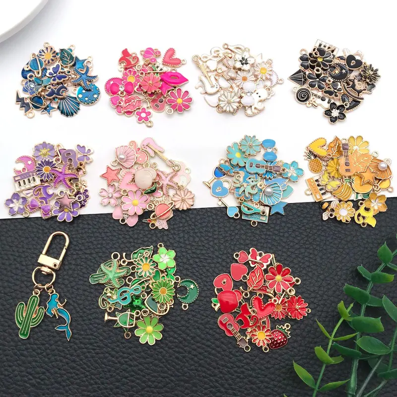 Mixed Color Cute Enamel Bulk Flower & Heart & Star Design Charms, Bangle Charms, Beads Charms, Fashionable DIY Jewelry Accessories for Bracelet & Necklace & Earrings Making, Diy Beading Accessories, Diy With Charms