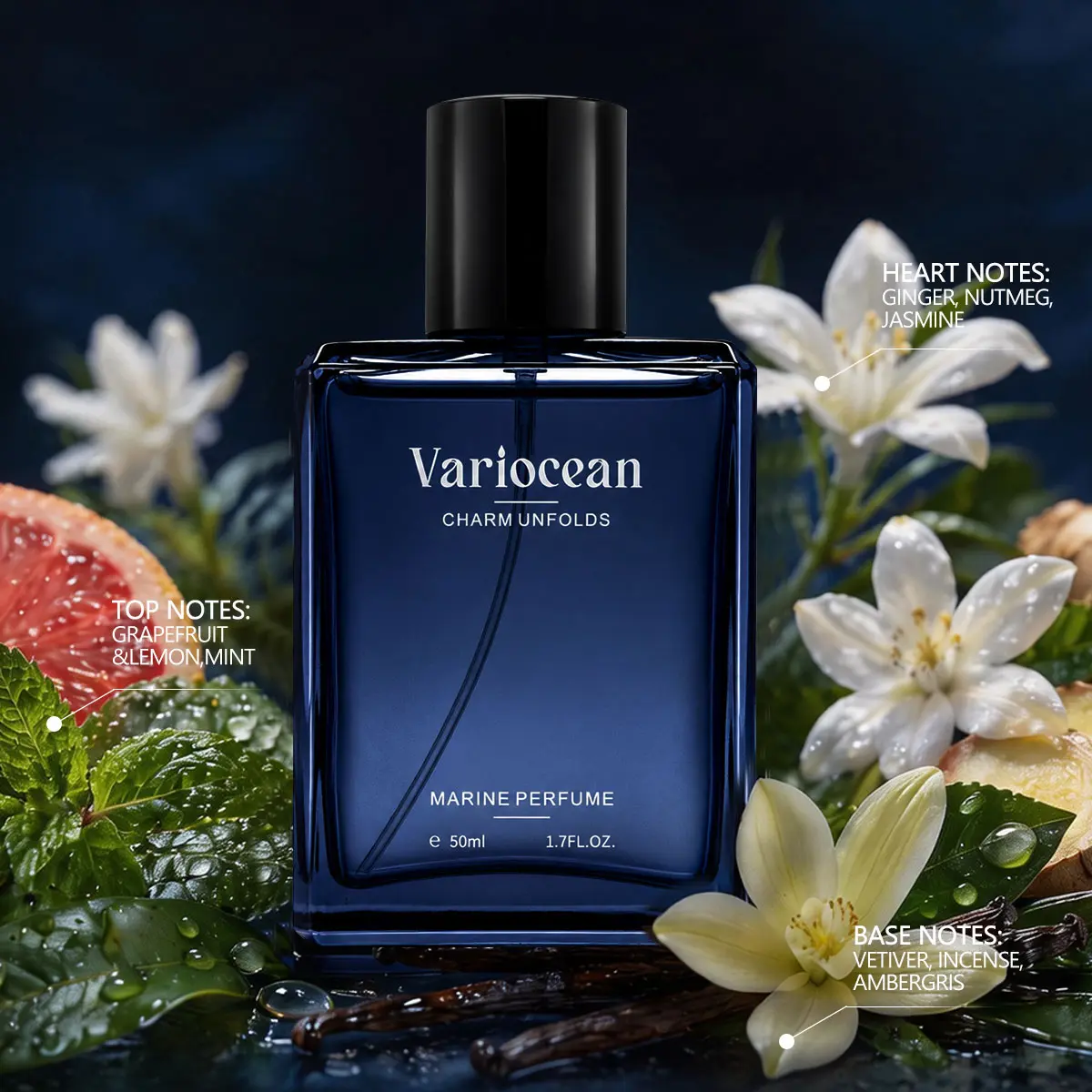 Charm Unfolds Men's Cologne 50ml/100ml | Intense Long Lasting 24H Fresh Marine & Deep Blue Wood Fragrance, Premium Amber Cedar EDP Perfume, Perfect Anniversary Gift