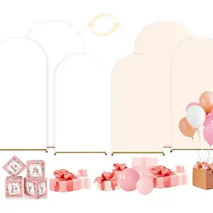 Wedding Arch Cover,Set of 3 (7.2ft+6.6ft+6ft) Color Cover Spandex Fitted Arch Stand for Birthday Baby Shower Wedding Stand Decoration (White+Beige)