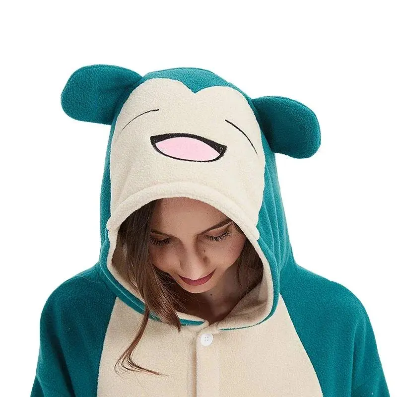 Snorlax Kigurumi Cosplay Onesie - Women's & Teens' Loose Long-Sleeve Fleece Animal Pajamas, Casual Full-Body Loungewear, DIY Cosplay Specialty Supply Clothes