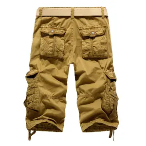 Men's Korean Style Multi-Pocket Cargo Shorts Fashion Trend Multi-Pocket Mid-Length Shorts Men's Casual Shorts Pants Cotton Fabric Khaki