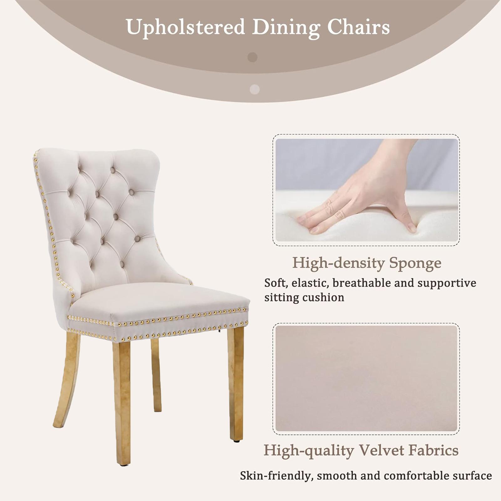 Dining Table Set for 6,Kitchen Table Chairs Set of 6,Modern Rectangular Dining Room Set 63" White Tempered Glass Top with Adjustable Stainless Steel Base,Velvet Upholstered Chairs,Golden Stainless Steel Plating Legs,Suitable for Dining Room,Office,Kitchen