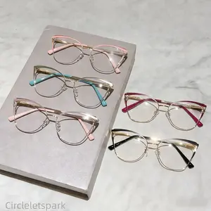 SpringStatements Cat Eye Metal Frame Blue Light Blocking Glasses Sleek Plain Front Design Lightweight Comfortable Eyewear with Color True Lenses for Daily Screen Use and Office Work