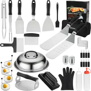 Griddle Accessories Kit, 39 count Flat Top Grill Accessories Set, Griddle Accessories Set with Basting Cover, Spatula, Scraper, Burger Press, Tongs, Cleaning Kit
