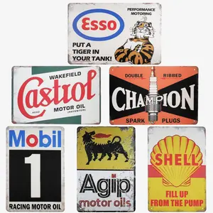 Set of 6 Vintage Metal Signs 20x30 Cm, Retro Wall Decor for Garage Workshop Bar, Classic Automotive Wall Art Gift for Men, Signage
