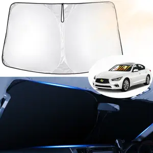 Canvcle Custom Fit Windshield Sun Shade for Infiniti Q50 2014-2024 Full Coverage UV Protection Silver Black Foldable Sun Visor with 240T 5 Layers Design