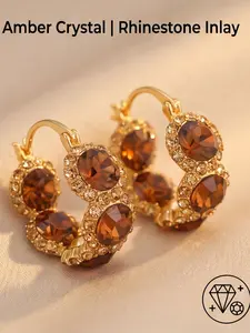 Hypoallergenic Brown Amber Crystal Hoop Earrings for Women, Vintage Sparkly Rhinestone Inlaid Hoop Earrings for Daily Wear Office Date Night Wedding Cocktail Party Fall Vacation, Ideal Gift for Girlfriend & Best Friend on Birthday Valentine's Day Christma