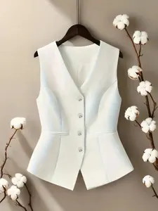 Women's Slimming Suit Vest Sleeveless Commuter Versatile Cardigan Top Trendy Fitted Waistcoat Perfect for Daily Wear Stylish Office Womenswear Elegant Chic Basic Minimalist Vneck everyday top easy care