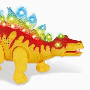 Electronic Walking Stegosaurus Jurassic Dinosaur Toy Figure for Toddlers w/Sounds, Tail Swing Action & Lights Dino Gift for Kids Boys Girls