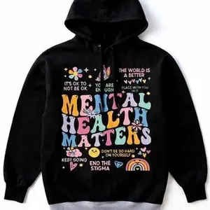 Women's Black Mental Health Matters Hoodie with Inspirational Quotes and Colorful Graphics