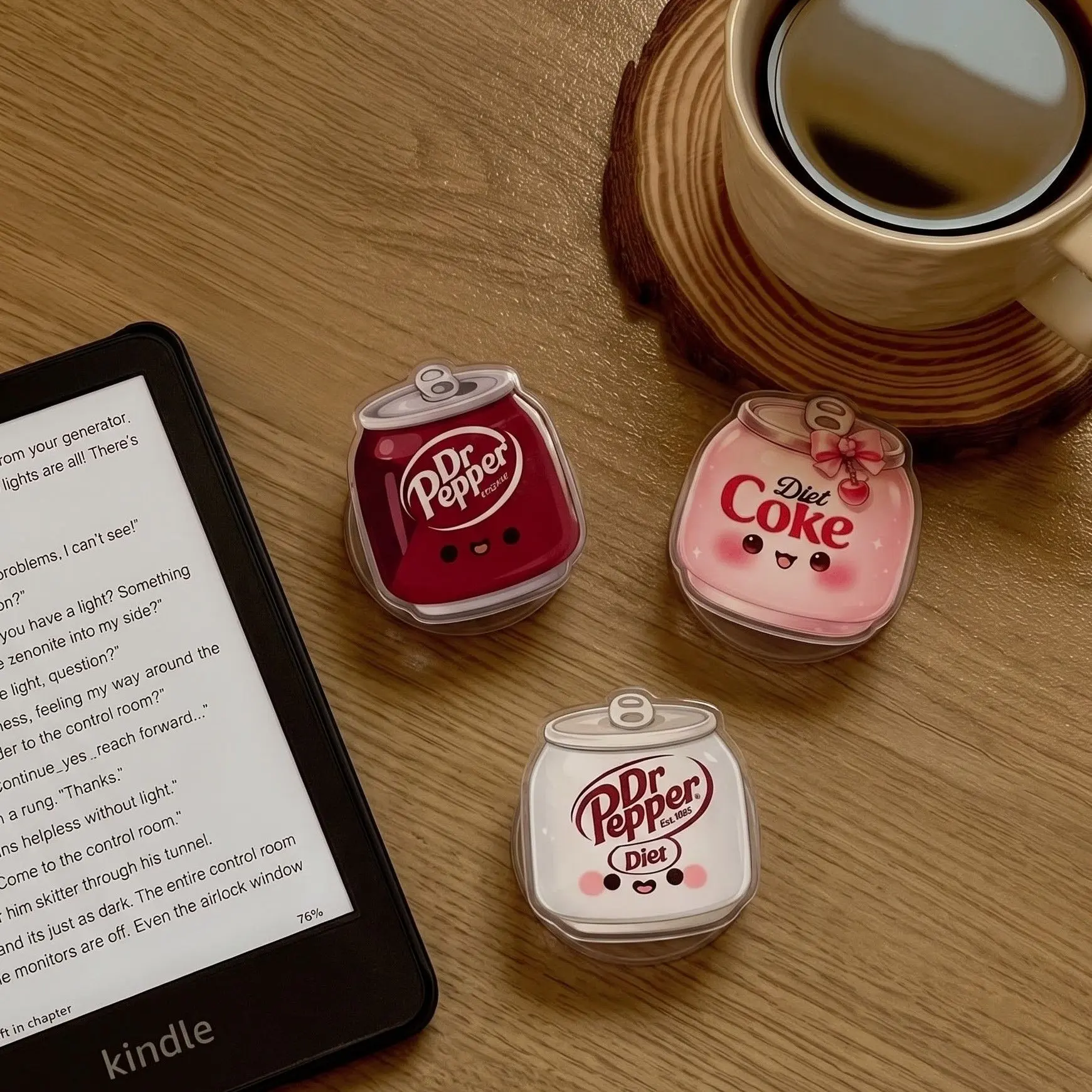 Soda Can Phone Grip, Kawaii Drink Phone Holder, Kindle Grip Pink and Red Beverage Phone Accessory, Cute Cartoon Soda Pop Grip, Retro Drink Lover Gift