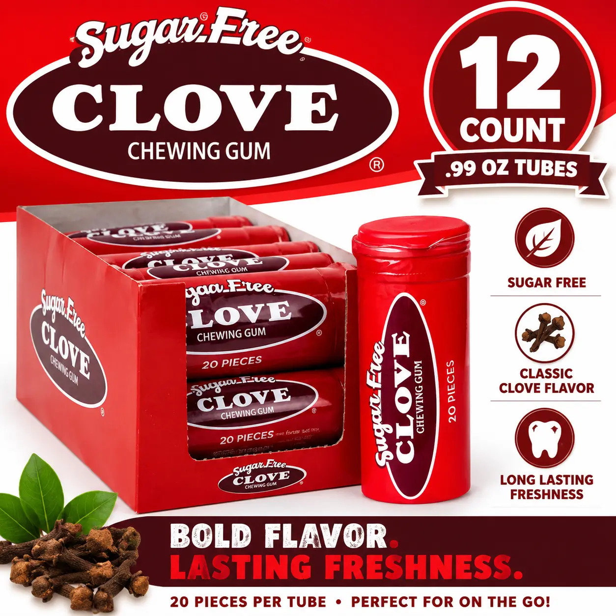Gerrit Clove Sugar Free Chewing Gum 12 Count Tubes  Classic Clove Flavor Gum | Individually Packaged Retro Gum Treats