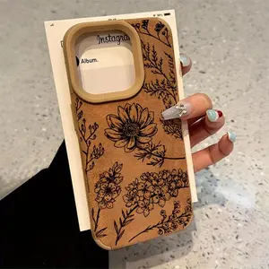 Wire Flower Pattern Luxury Matte Lambskin Faux Leather Phone Case for IPhone 16 15 14 Pro Max 13 12 11 XR XS Plus Shockproof Full Camera Protection Durable Slim Silicone Cover
