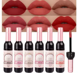 evpct 6Pcs Wine Bottle Lip Tint Stain 6 Colors Waterproof Red Matte All Day Liquid Lipstick Lip Gloss Sets for Women Magic Lipstick 24 Hours Original labiales magicos 24 horas originales Peel off 03