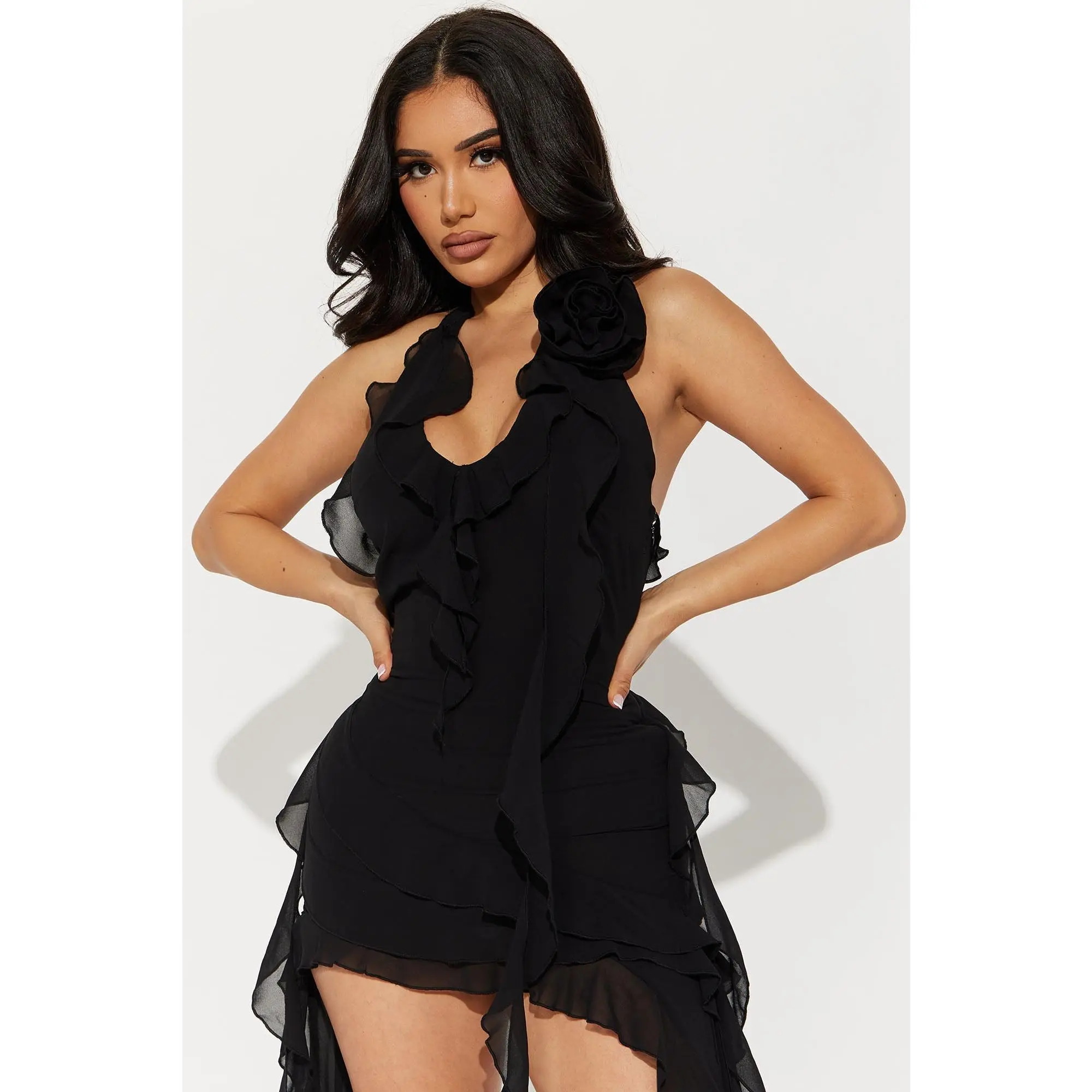 knee length dresses for ladies On The Verge Black Ruffled Midi Dress  Shop the Mint