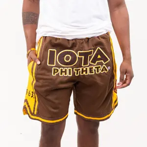Iota Phi Theta Embroidered Brown Shorts with Gold Stripes