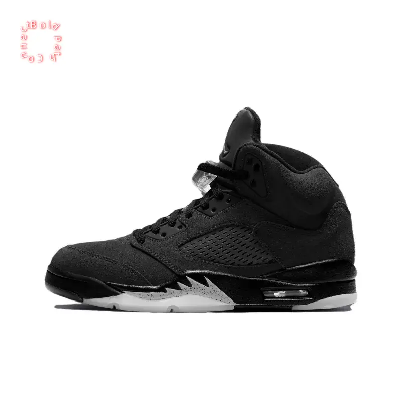 Black Suede Upper High-Top Retro Basketball Shoes with Sawtooth Midsole Details