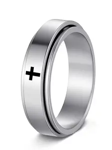 Rotating Cross Titanium Steel Ring for Stress Relief, Fidget Ring, Unisex Design, Couples Jewelry, Everyday Wear, Includes Ring Box, European Style