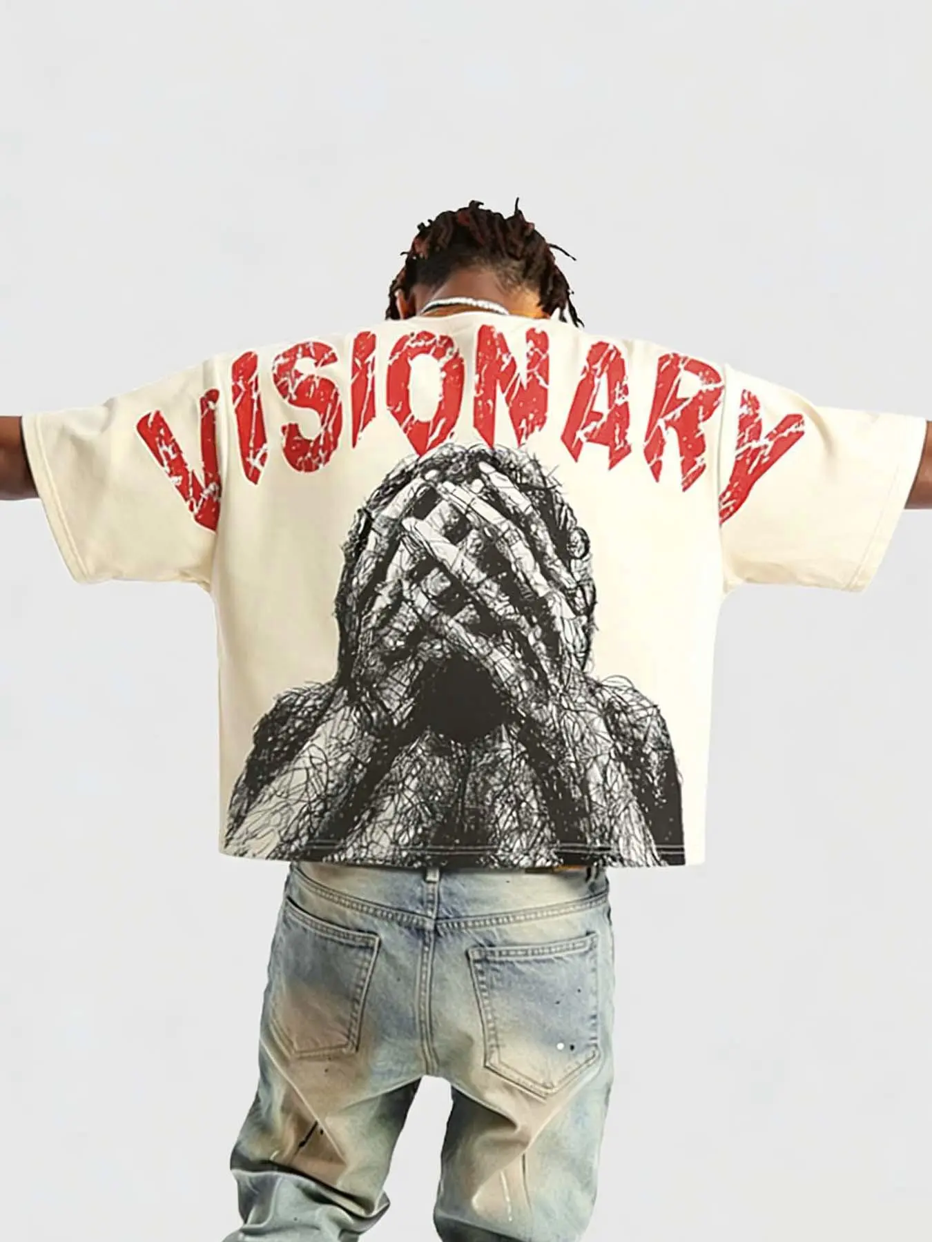 Casual Visionary Dark Art Print Short Sleeve T-Shirt, Spring & Summer Fashion Street Vintage Tee, Men's Trendy Clothing, Streetwear