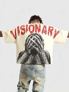 Visionary Dark Art Print Short Sleeve T-Shirt, Spring Summer Fashion Casual Street Vintage Tee, Men's Trendy Clothing