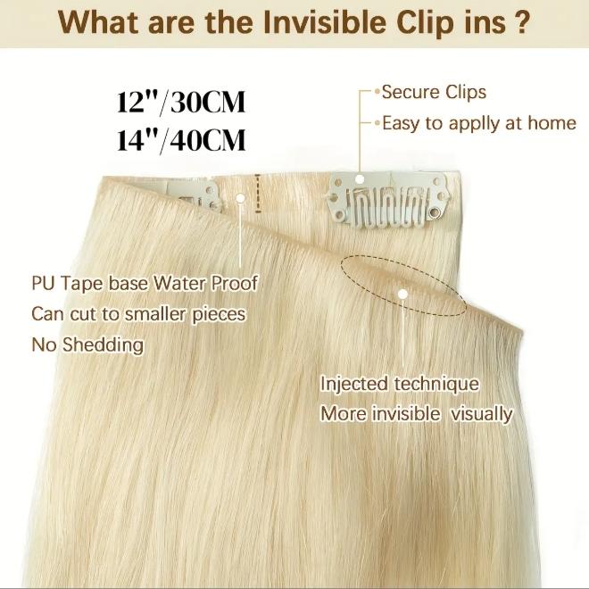 7Pcs Seamless Clip-In Straight Brazilian Remy Human Hair Extensions No Glue PU Clips 12-24 Inch 110-120g Natural Black Brown Blonde Adds Volume Length Quick Transformation Versatile Styling