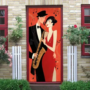 2pcs Vintage Jazz Style Saxophone Couple Wall Stickers Self Adhesive Removable Art Murals for Living Room Bedroom Decorative StickersNostalgic Music Theme Home Wall Decor Decals