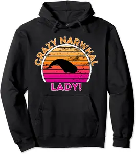 Crazy Narwhal Lady - Funny Retro Narwhal Pullover Hoodie - Elidatorr Shop 63B09N3PCM6B