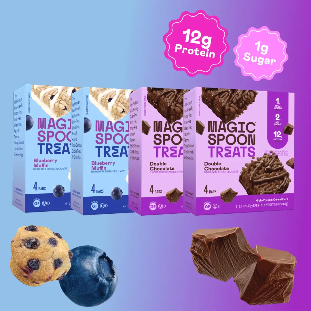 16 Magic Spoon Protein Cereal Treats (4 Boxes) - Blueberry Muffin & Double Choco...