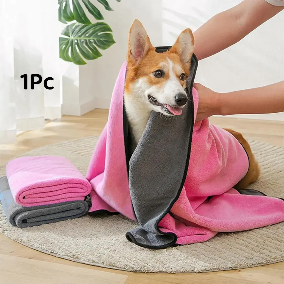 Comfort Double Sided Pet Bath Towel, 1 Count Happy Face Pattern Soft Absorbent Fast Drying Pet Wrap Towel, Pets Bathing Robe After-Bath Towel for Cats