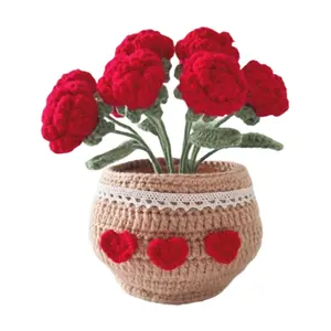 DIY Flower Potted Crochet Kit with Video Tutorials Artificial Small Potted Plants Wear Resist Hand Woven Knitting Kit for Home Room Decor Desktop Ornament