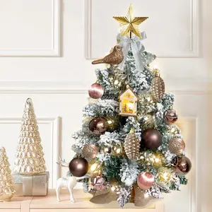 22in Mini Christmas Tree with Light Artificial Small Tabletop Christmas Decoration with Flocked Snow, Exquisite Decor & Xmas Ornaments for Table Top for Home & Office Desk