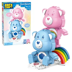 Brickcraft Care Bears Cheer Bear & Grumpy Bear Building Set, 336-Piece Collectible Figure Kit on Rainbow Base for Fans & Collectors 8+