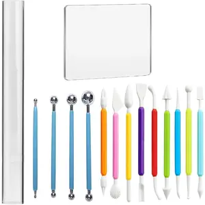 Basic Polymer Clay Tools, Clay Sculpting Tools  Roller Pin, Clear Rectangle Sheet Press Board, Double-Ended Pottery Carving Set for Beginner (15)