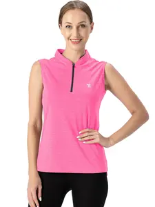 TBMPOY Women's Sleeveless Golf Polo Shirts 1/4 Zip Collarless Tank Tops Quick Dry Moisture Wicking UPF 50+ Tennis Workout Athletic Tops
