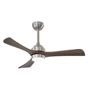NookNova 42 Inch Wood Blade Nickel Ceiling Fan with LED Light, 6 Speed Reversible Quiet DC Motor Remote Control Retro Fan for Porch Garage Shop